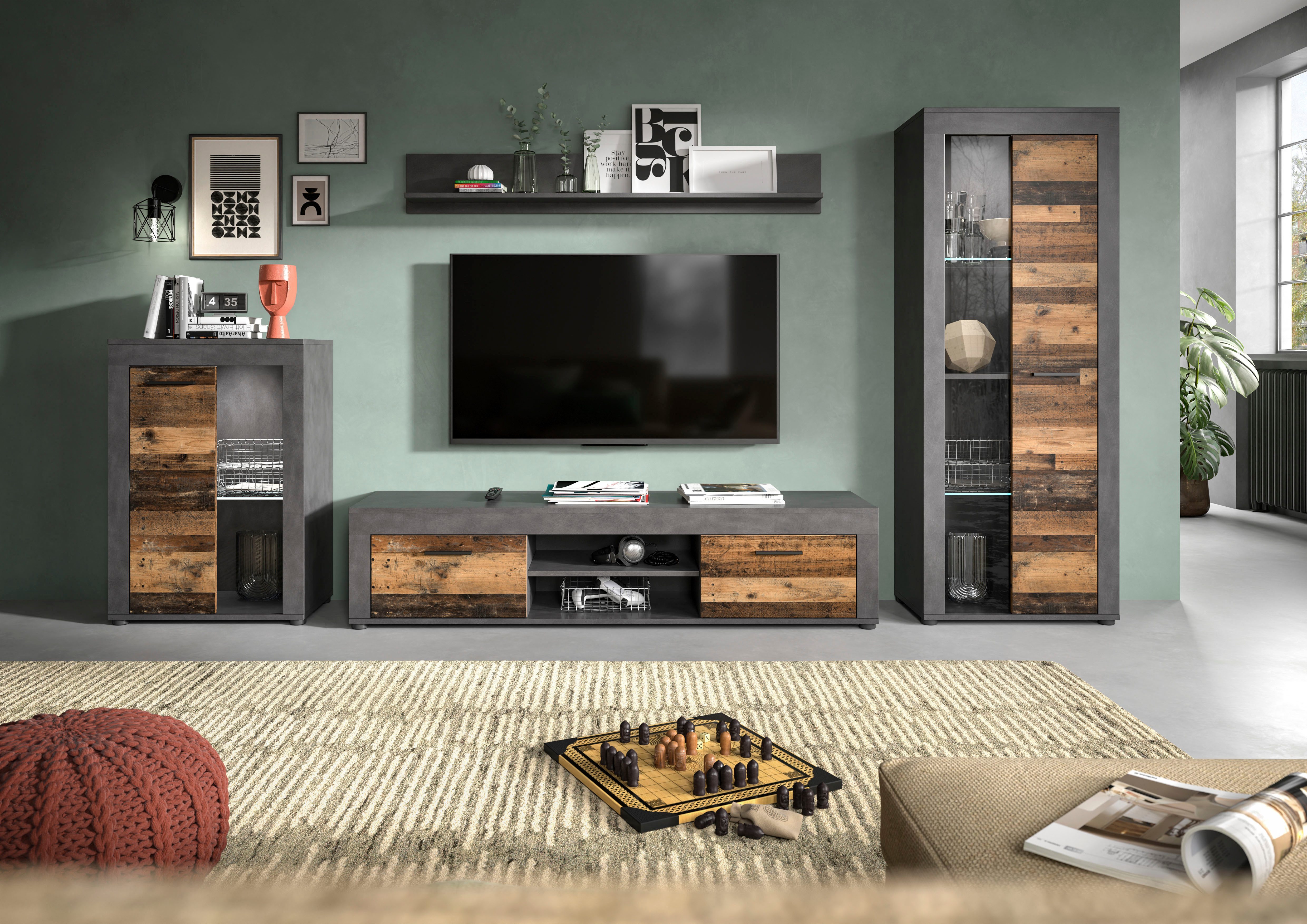 INOSIGN Wohnwand "Aosta, 4-tlg., best. aus: Vitrine, Lowboard, Wandboard & günstig online kaufen