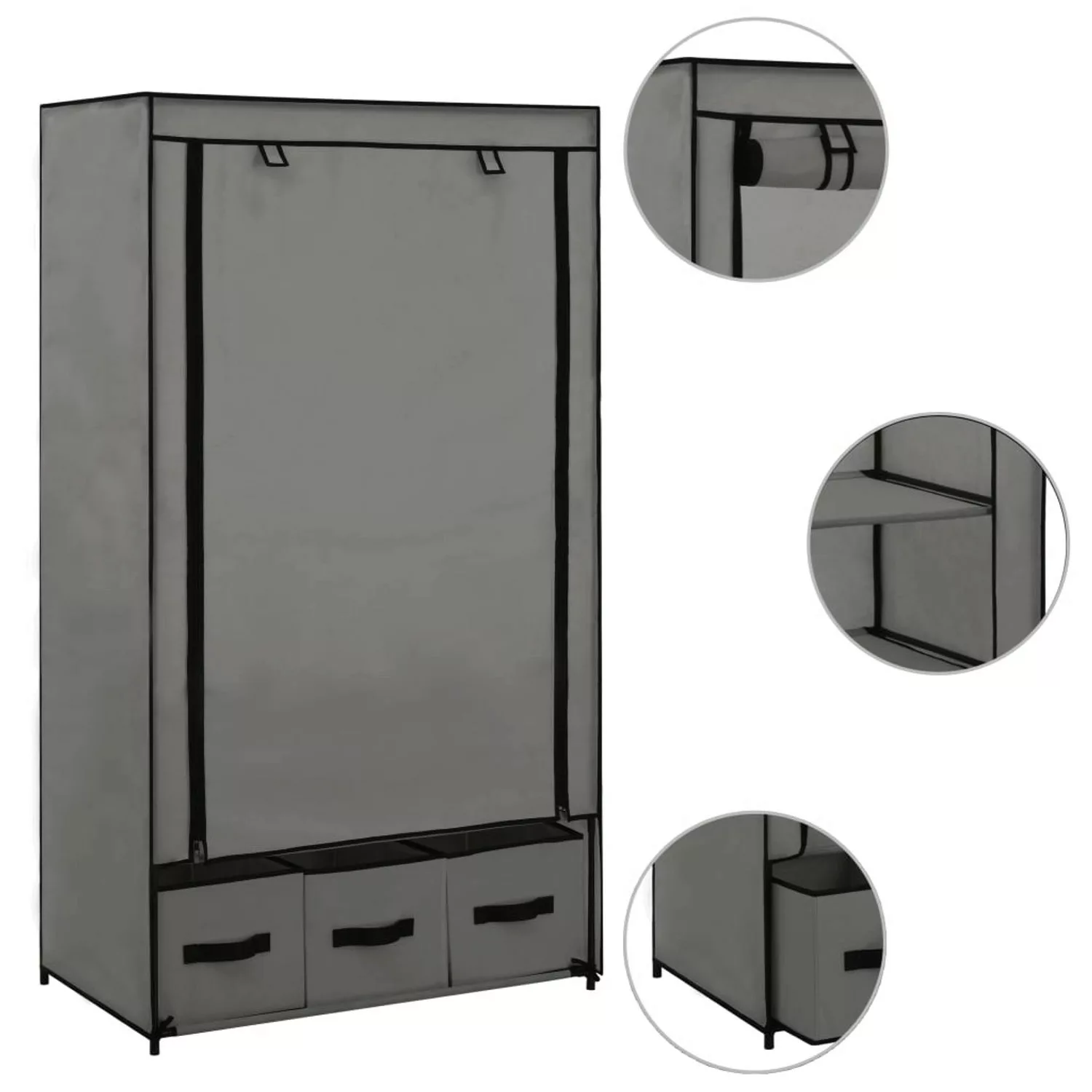 Kleiderschrank Grau 87 X 49 X 159 Cm Stoff günstig online kaufen