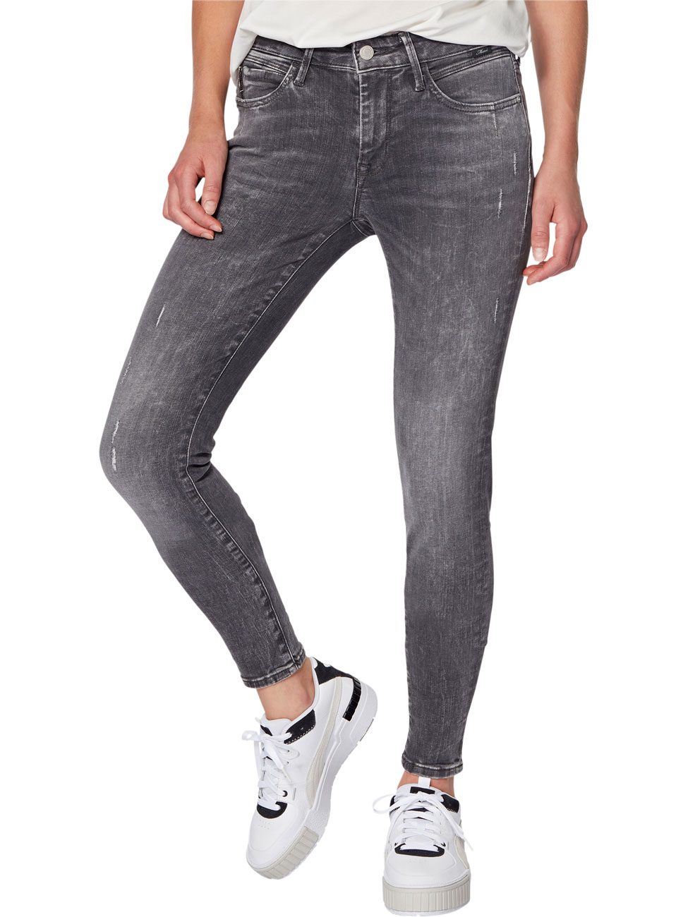 Mavi Damen Jeans Adriana - Super Skinny Fit - Grau -Dark Grey Distressed Gl günstig online kaufen