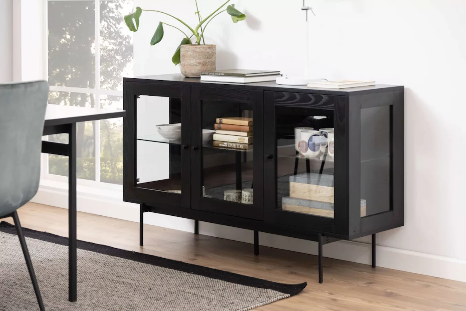 ACTONA GROUP Sideboard "Angus", Eschenoptik, Metallsockel, 3 Glastüren, 2 E günstig online kaufen