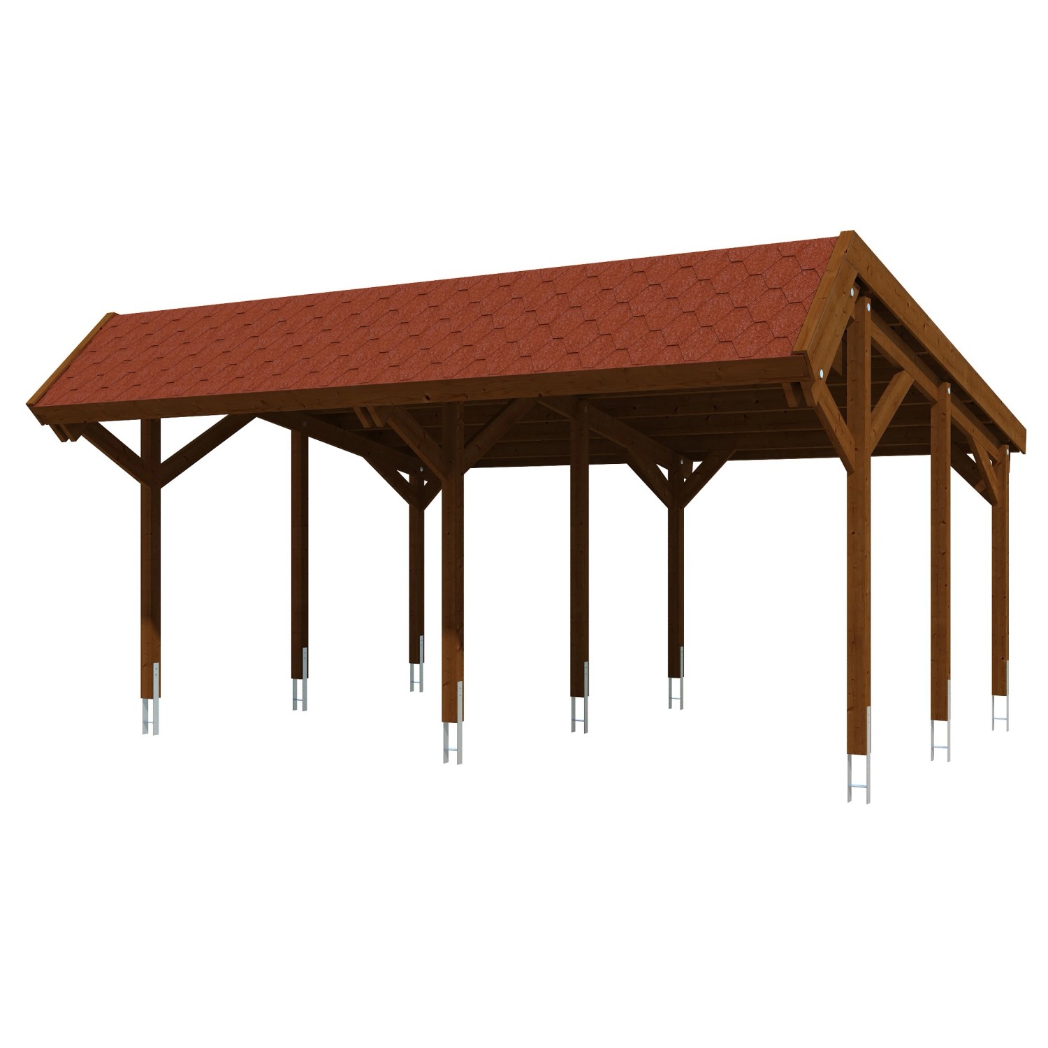 Skan Holz Carport Harz mit roten Schindeln 624 x 560 cm Nuss günstig online kaufen