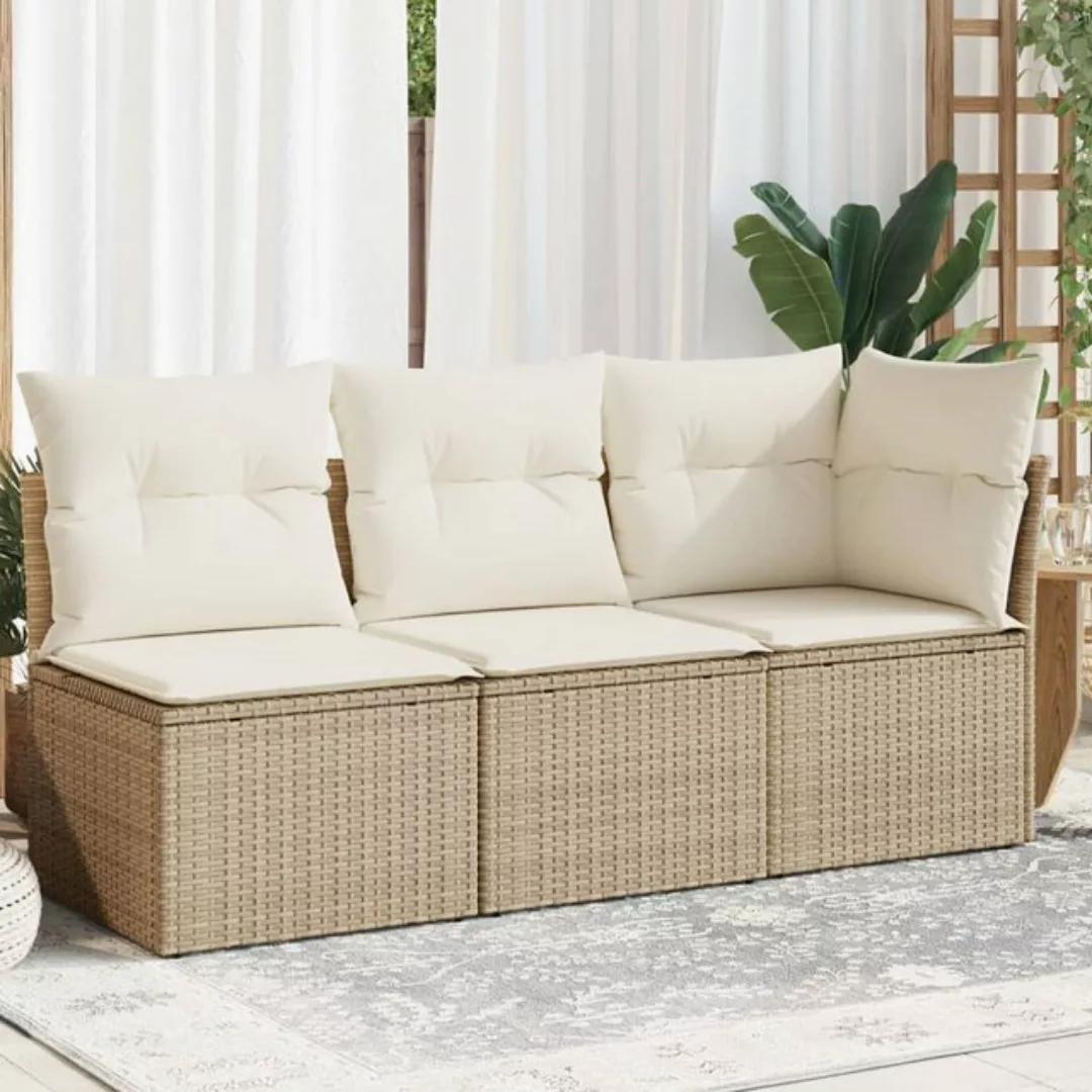 vidaXL Loungesofa Gartensofa mit Kissen 3-Sitzer Beige Poly Rattan, 1 Teile günstig online kaufen