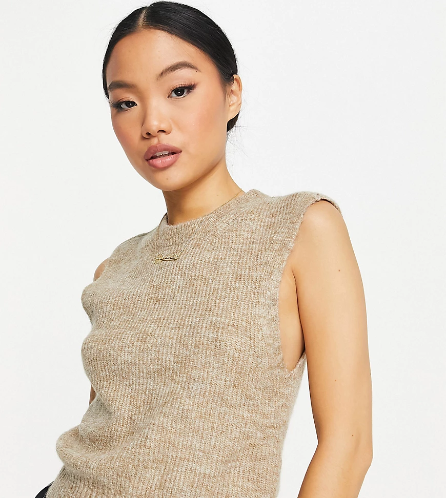 Pieces Petite – Strickpullunder in Camel-Neutral günstig online kaufen