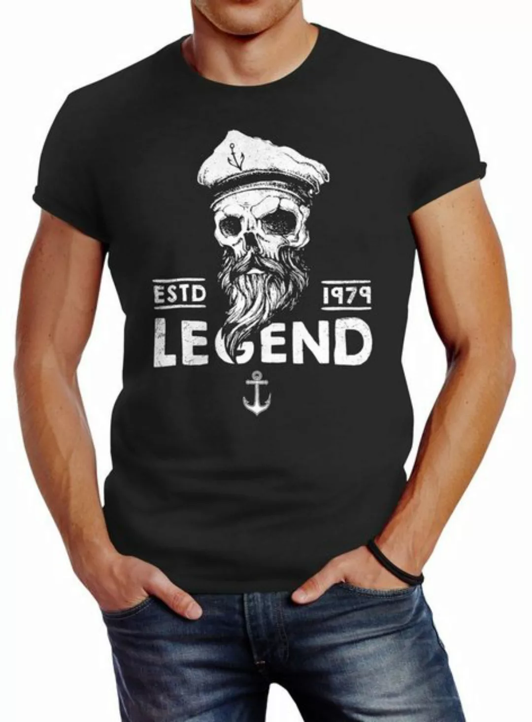 Neverless Print-Shirt Herren T-Shirt Skull Captain Legend Totenkopf Bart Ka günstig online kaufen