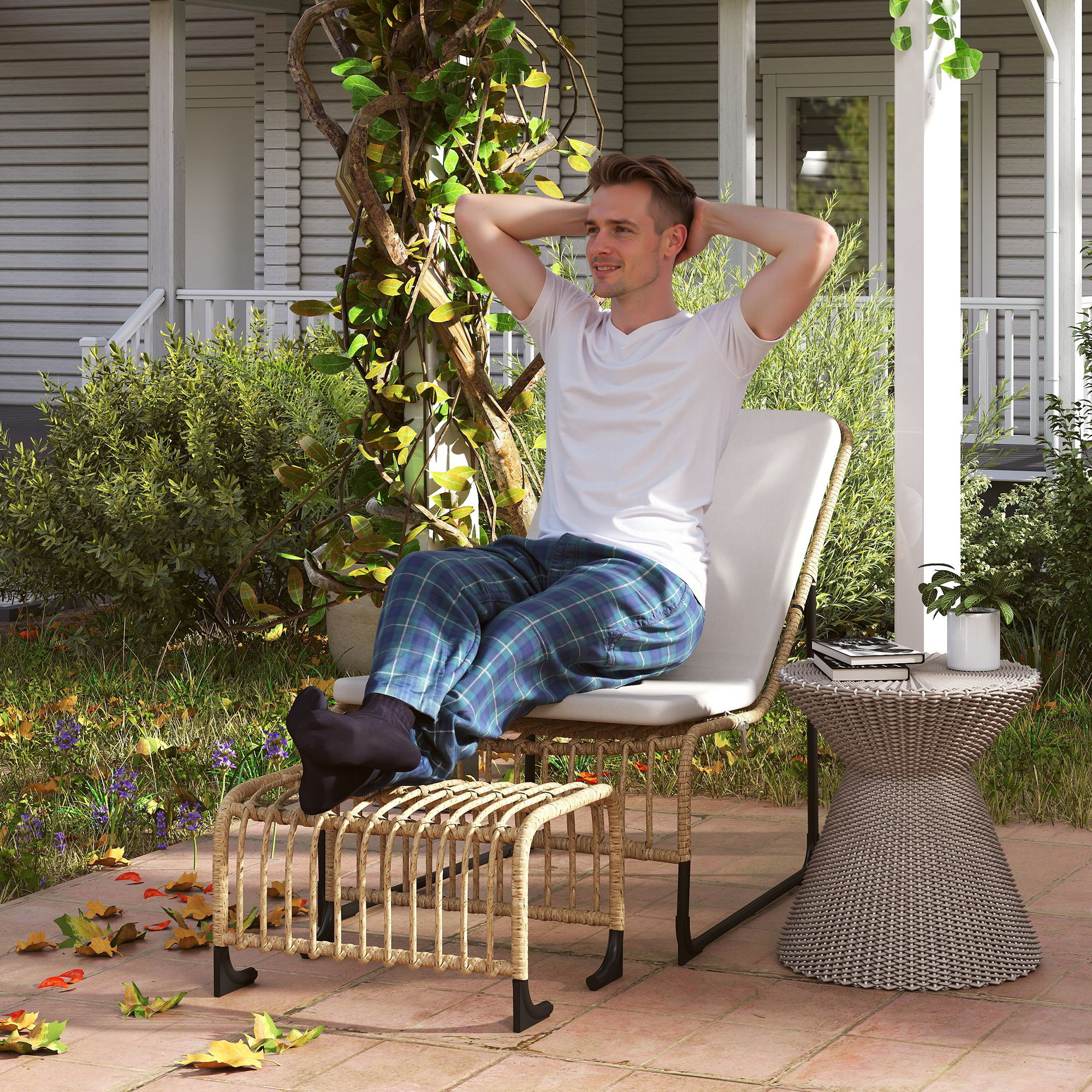 Outsunny Rattan Relaxsessel mit Fußhocker UV-beständig Gartensessel mit Kis günstig online kaufen