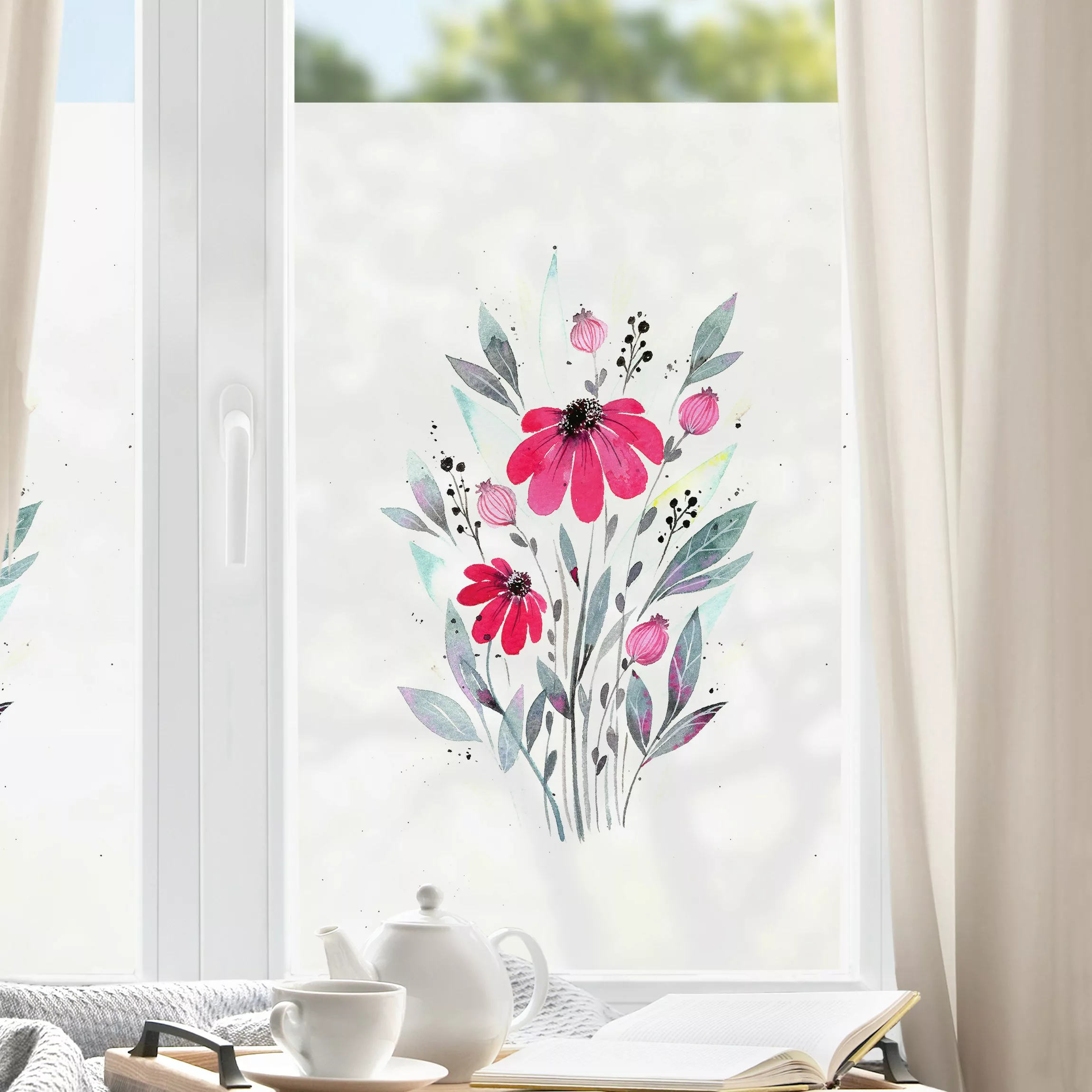 Fensterfolie Esther Meinl - Pink Aquarell Gerbera günstig online kaufen