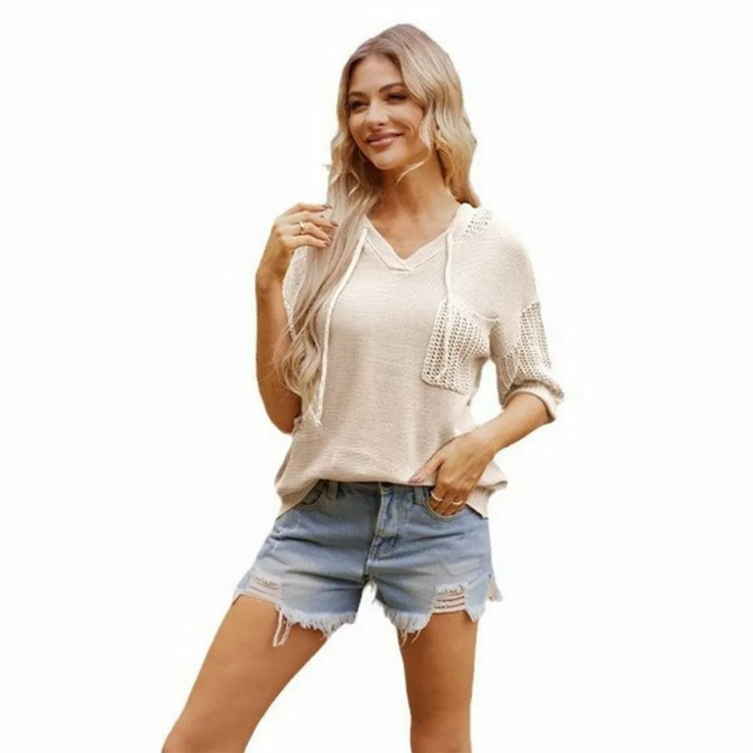 RUZU UG Blusentop Shirtbluse Kapuzenpullover V-Ausschnitt Kurzen Ärmeln Dam günstig online kaufen