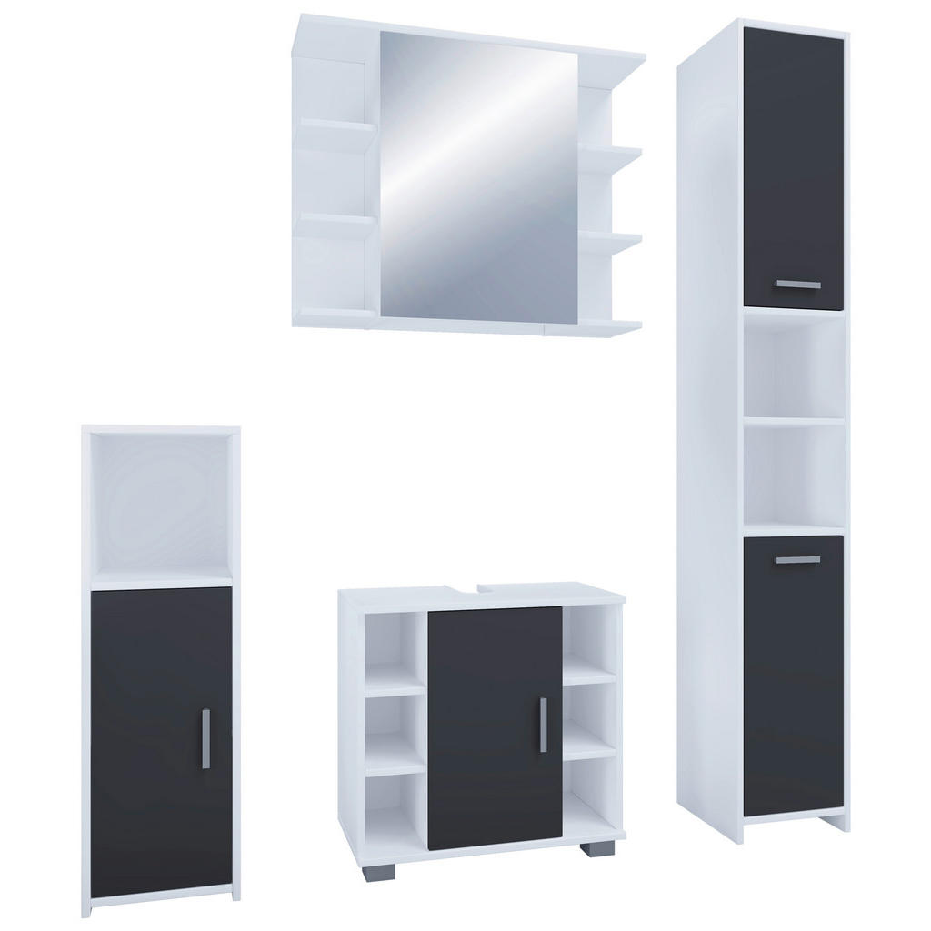 Badezimmer-Set Zalo weiß schwarz B/H/T: ca. 140x180x30 cm günstig online kaufen
