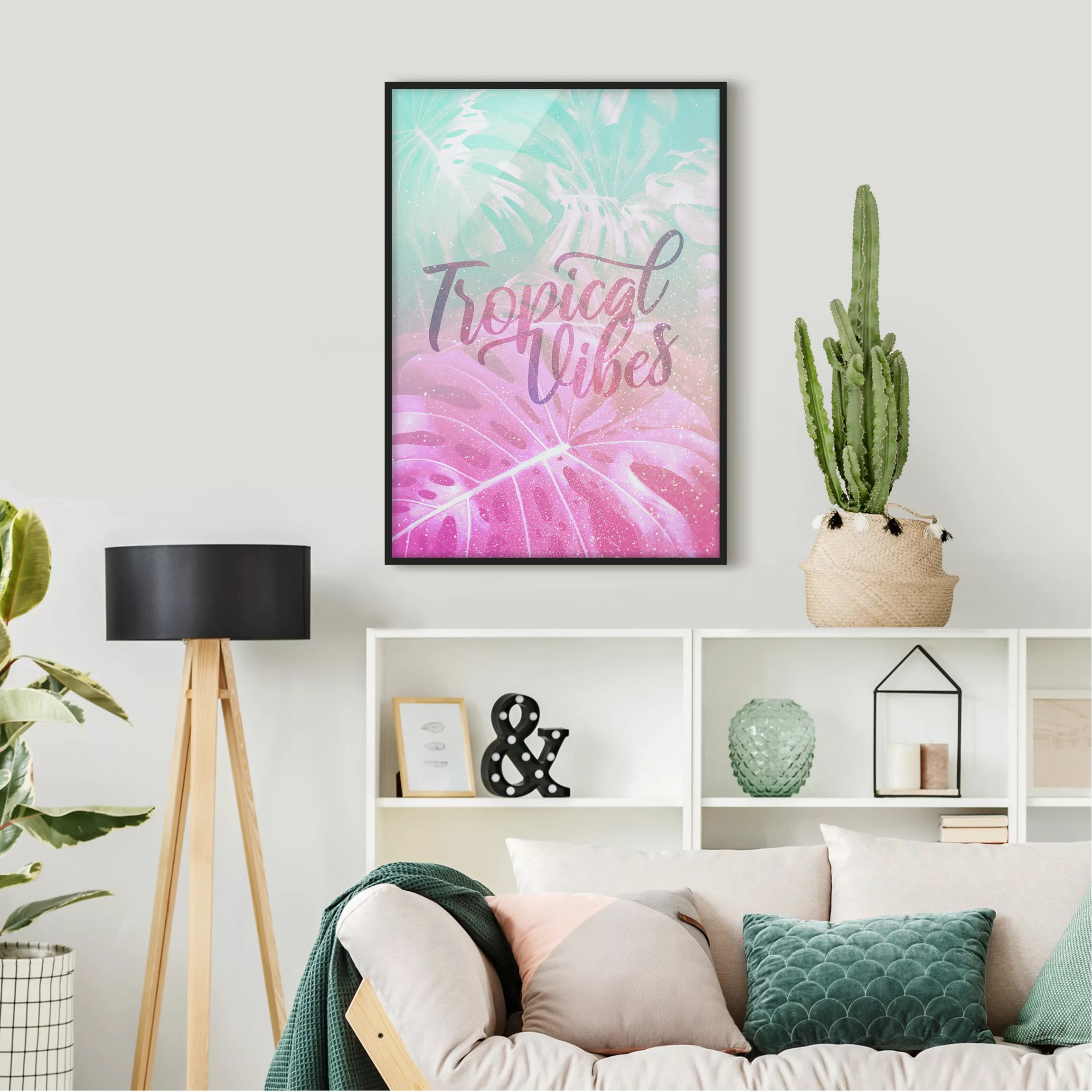 Bild mit Rahmen Spruch - Hochformat Rainbow - Tropical Vibes günstig online kaufen