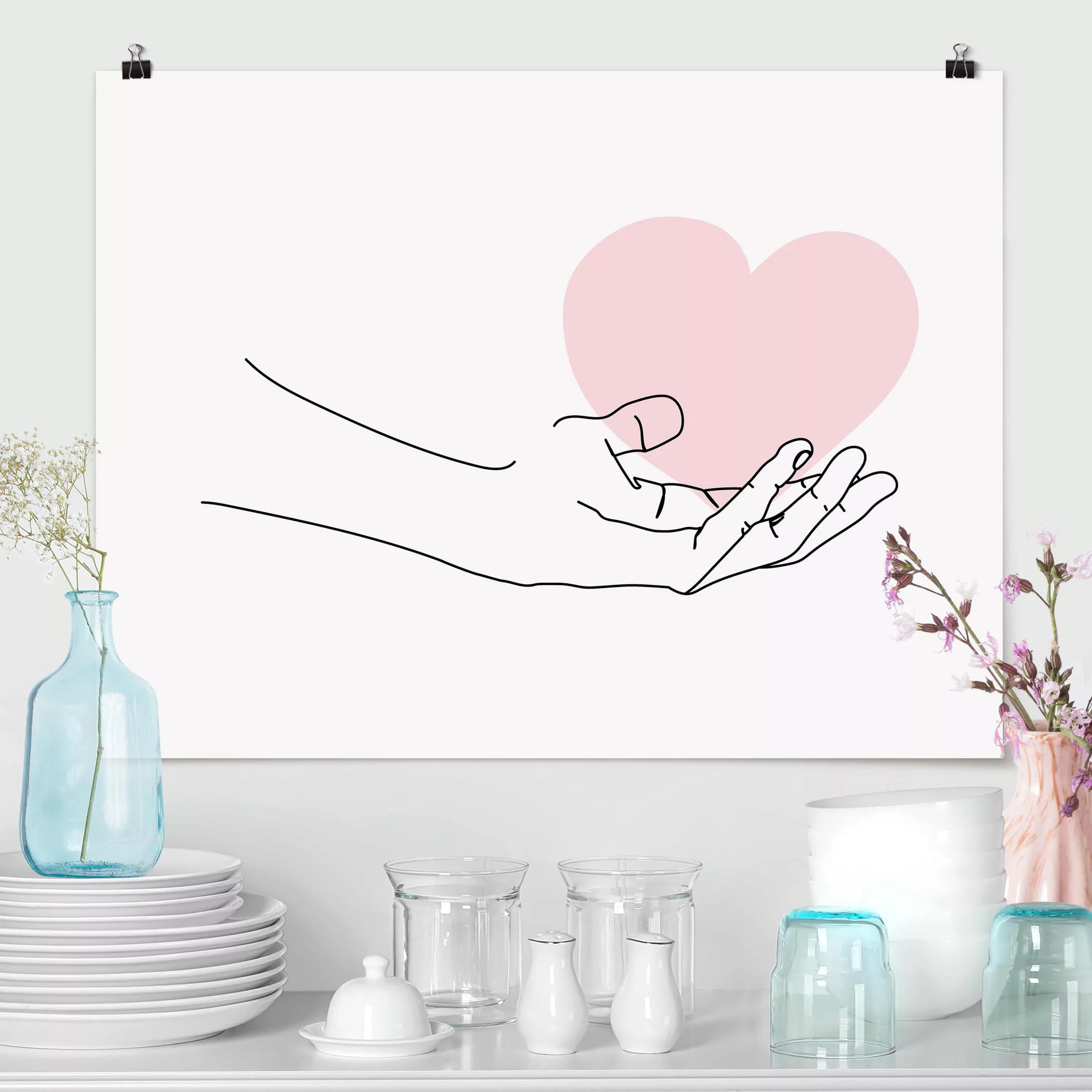 Poster - Querformat Hand mit Herz Line Art günstig online kaufen
