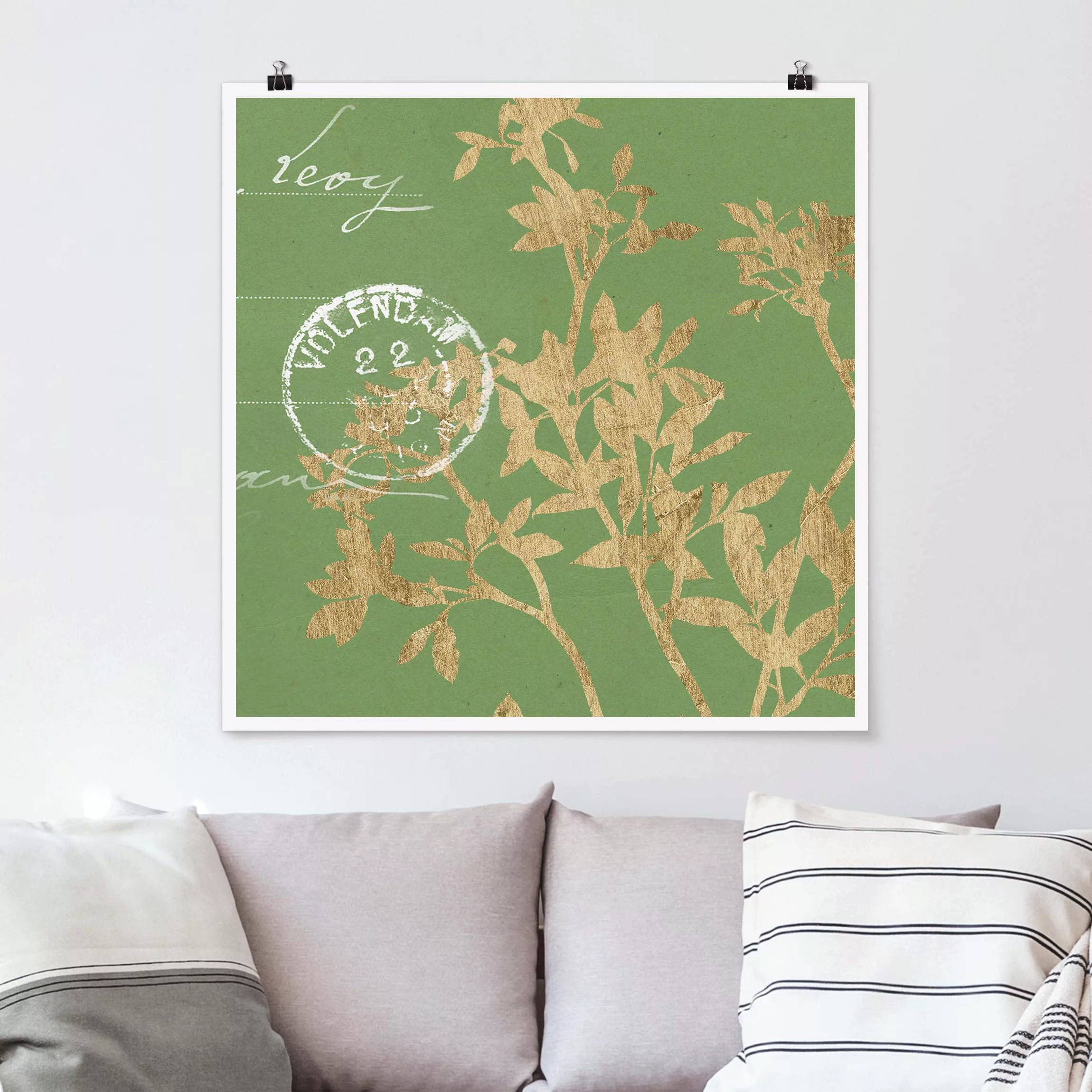 Poster Spruch - Quadrat Goldene Blätter auf Lind II günstig online kaufen