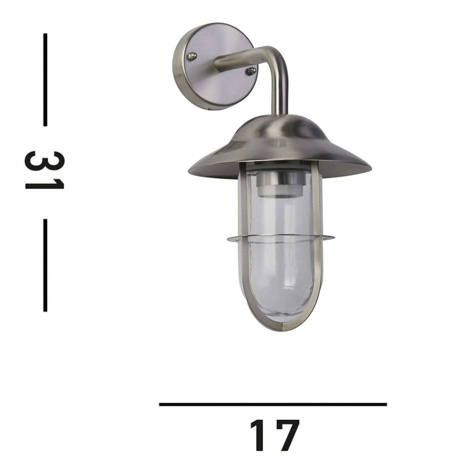 Außenwandleuchte Toronto, IP44, silbern, Stahl, Glas, E27 günstig online kaufen