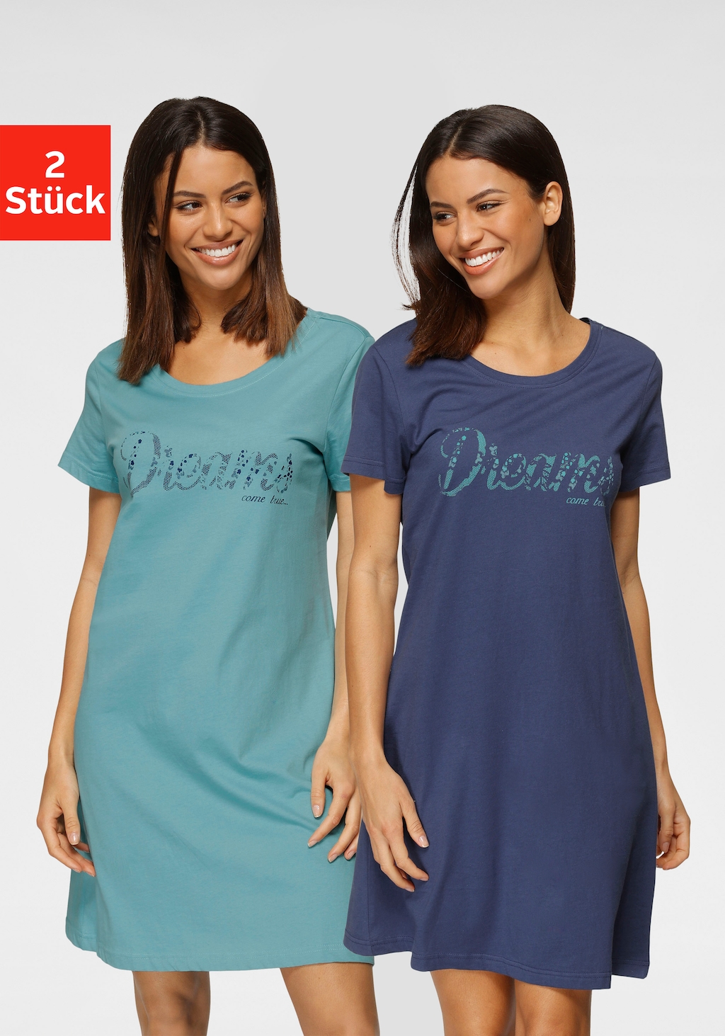 Vivance Dreams Sleepshirt, (2er-Pack), mit Print in Spitzenoptik günstig online kaufen