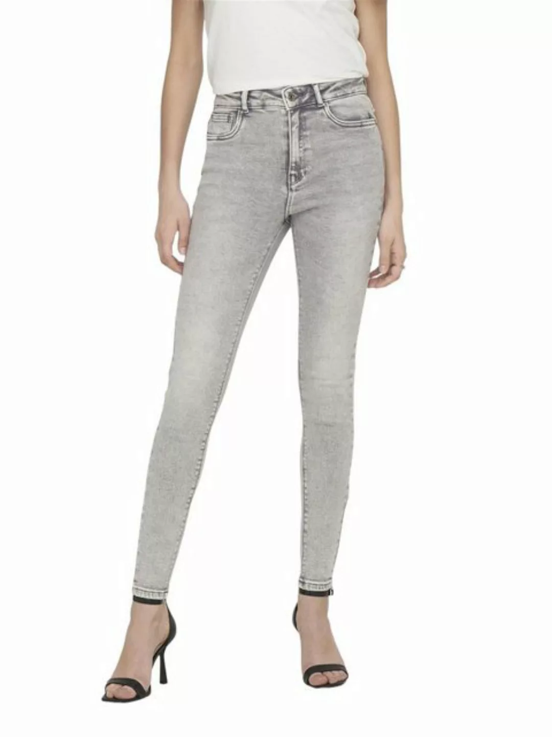 Only Mila Life High Waist Skinny Ankle Jeans 33 Light Grey Denim günstig online kaufen