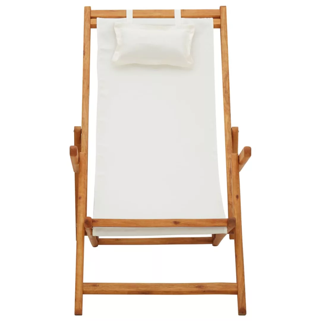 Klappbarer Strandstuhl Eukalyptus Massivholz Und Stoff Creme günstig online kaufen