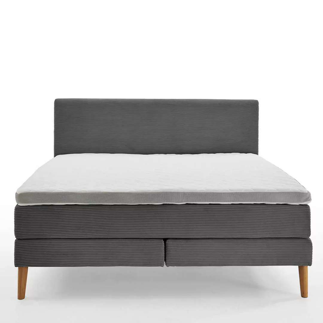 Amerikanisches Bett Grau mit Vierfußgestell aus Holz Eichefarben günstig online kaufen