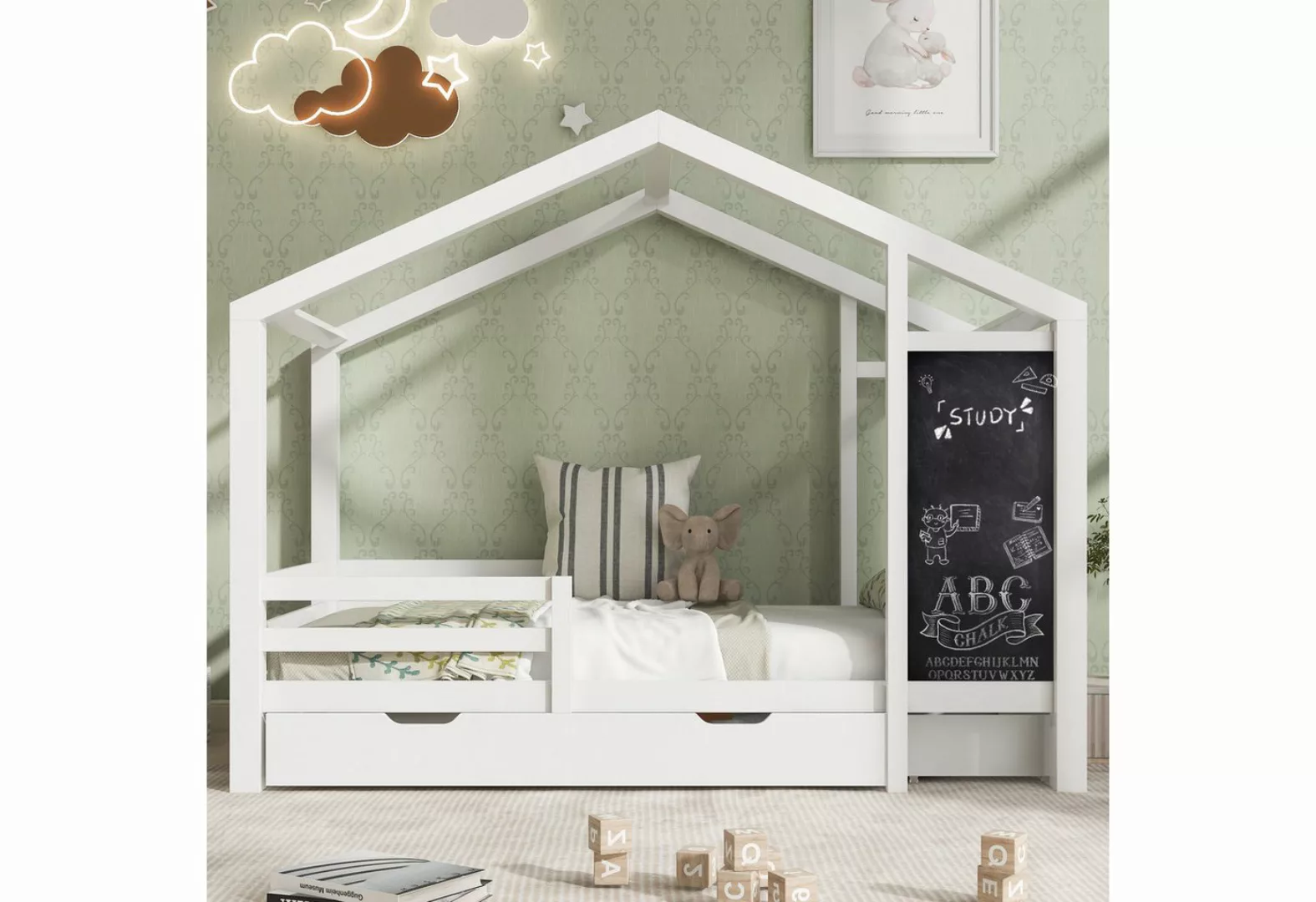 MODFU Kinderbett Kinder Bett Jugendbett Holzbett Hausbett Kinderhaus Massiv günstig online kaufen