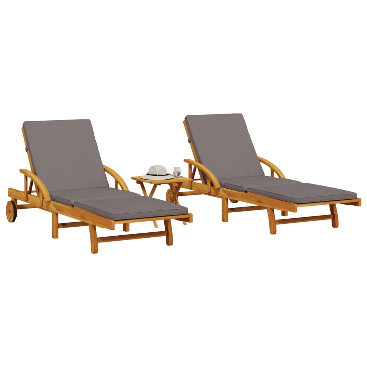 vidaXL Sonnenliegen 2 Stk. mit Tisch 200 x 68 x 30-83 cm Massivholz Akazie günstig online kaufen