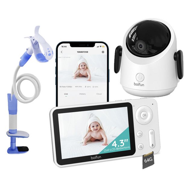 Boifun Video-Babyphone 2MP Babyphone mit Kamera 30 Stunden Akku mit 4,3 Zol günstig online kaufen