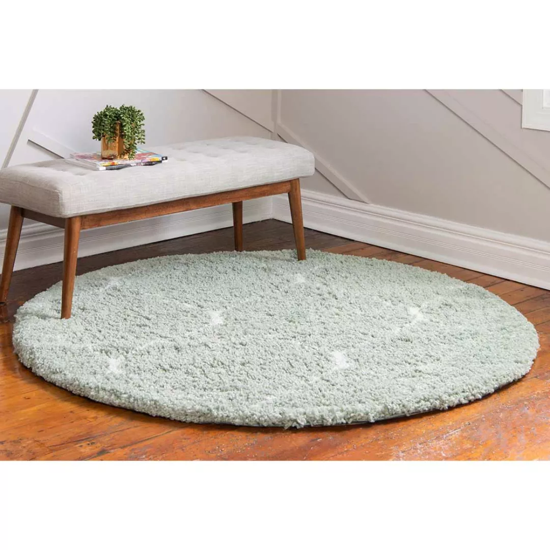 Shaggy Hochflor Teppich in Mintgrün und Cremefarben 150 cm Durchmesser günstig online kaufen