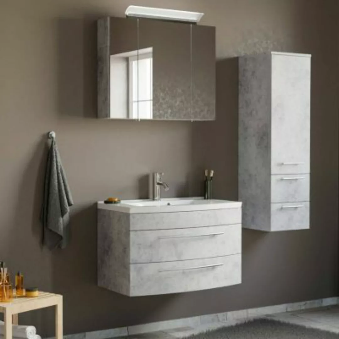 Lomadox Badezimmer Waschplatz Set mit 80cm Waschtisch & LED-Spiegelschrank günstig online kaufen