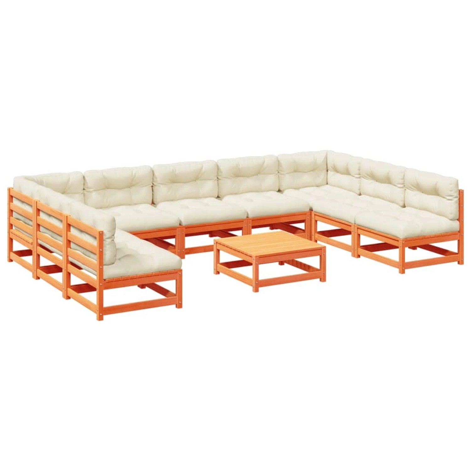 vidaXL 10-Tlg Garten-Sofagarnitur mit Kissen Wachsbraun Kiefernholz 3299597 günstig online kaufen