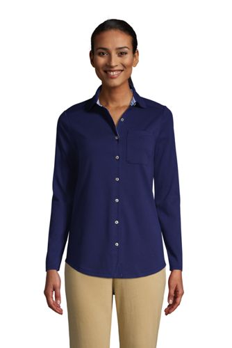 Jerseybluse aus Baumwolle in Petite-Größe, Damen, Größe: M Petite, Blau, by günstig online kaufen