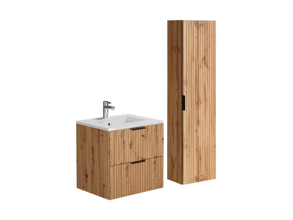 Waschbeckenunterschrank mit Einbauwaschbecken & Badhochschrank - Streifenop günstig online kaufen