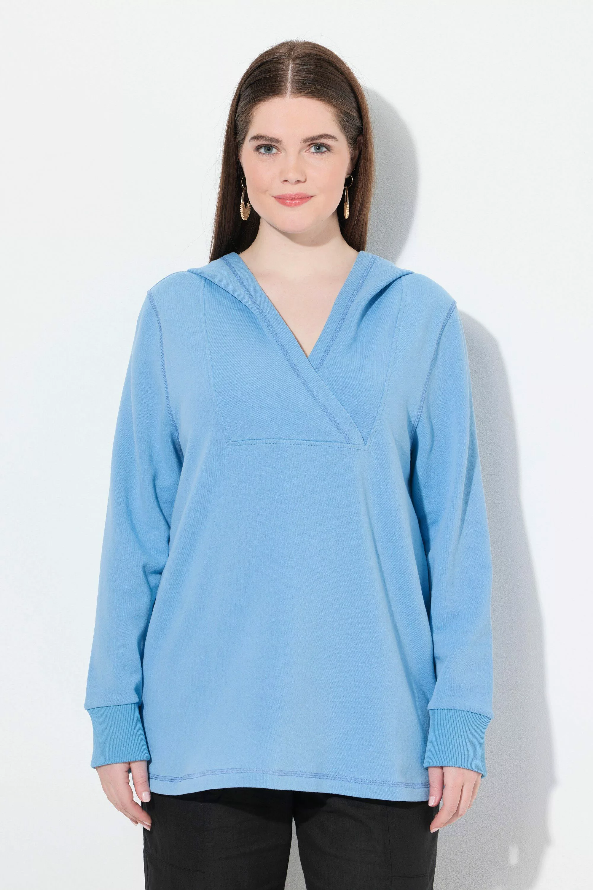 Ulla Popken Sweatshirt Hoodie Schalkragen-Einsatz Langarm günstig online kaufen