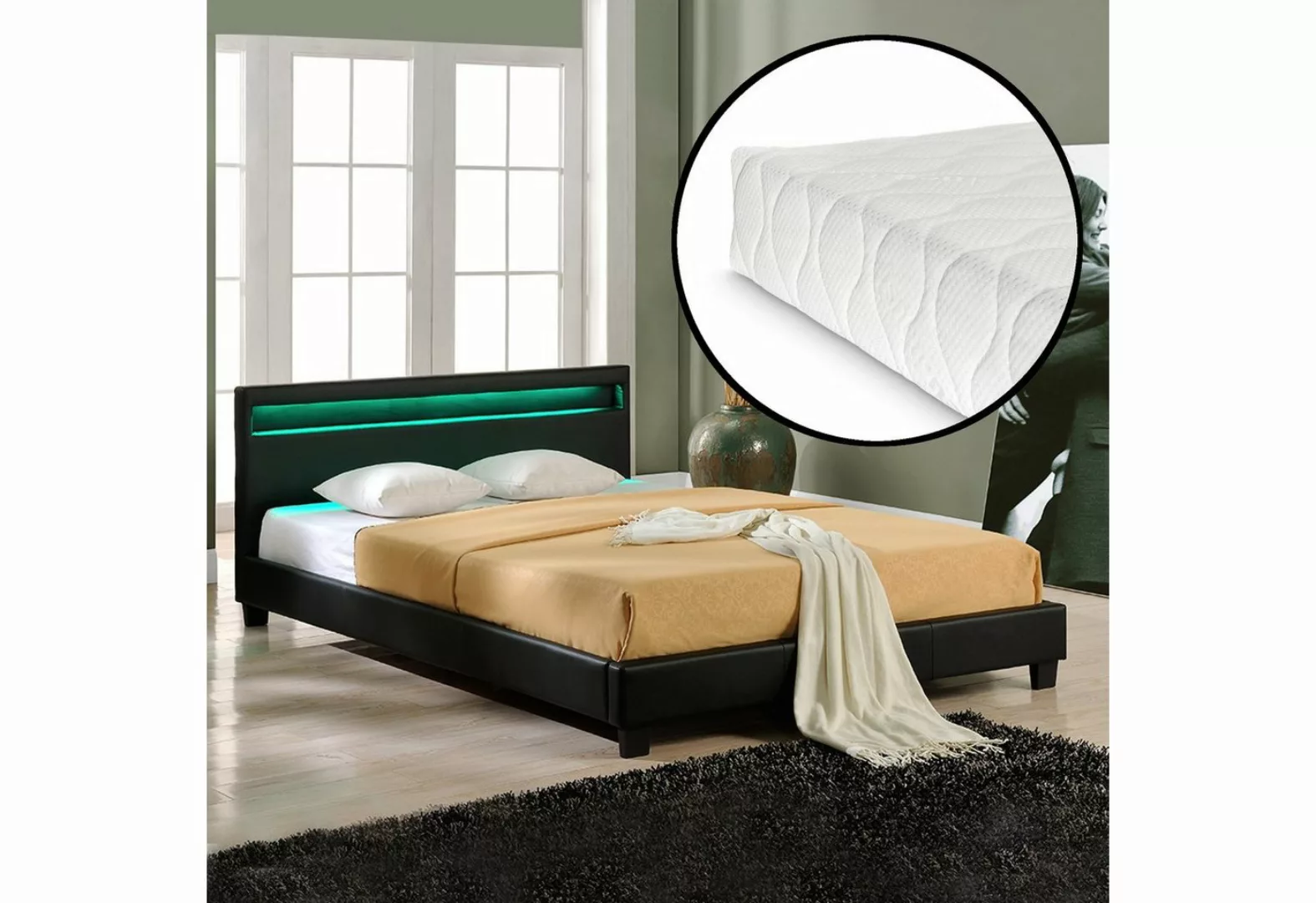 Corium Polsterbett (Bett und Matratze), LED-Bett »Paris« mit Matratze 160x2 günstig online kaufen