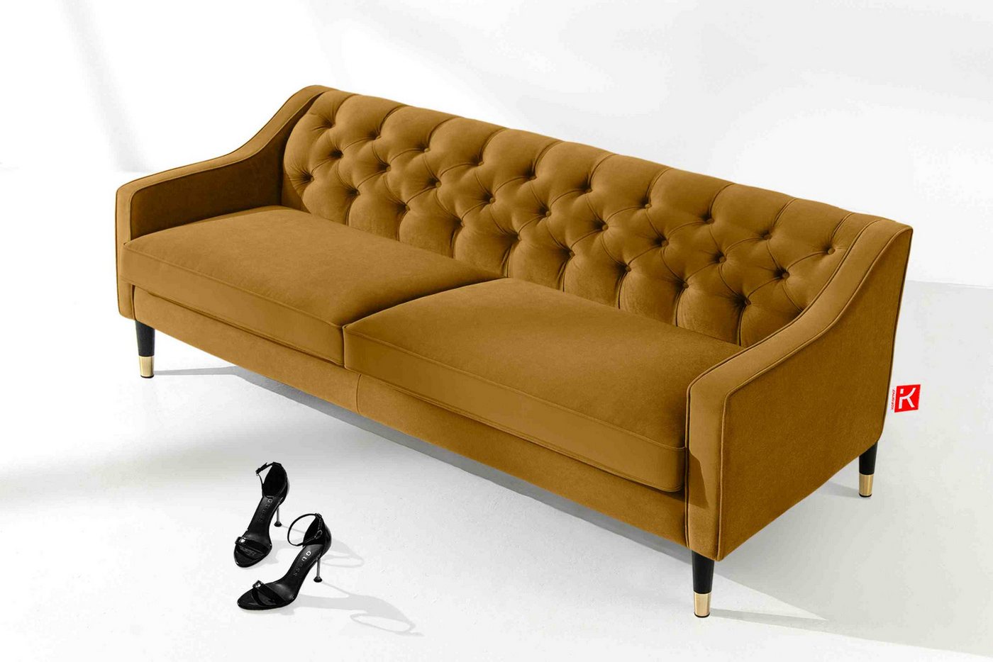 KONSIMO Chesterfield-Sofa NOMUS 3-Sitzer Sofa, hohe Beine, gewellte Feder, günstig online kaufen