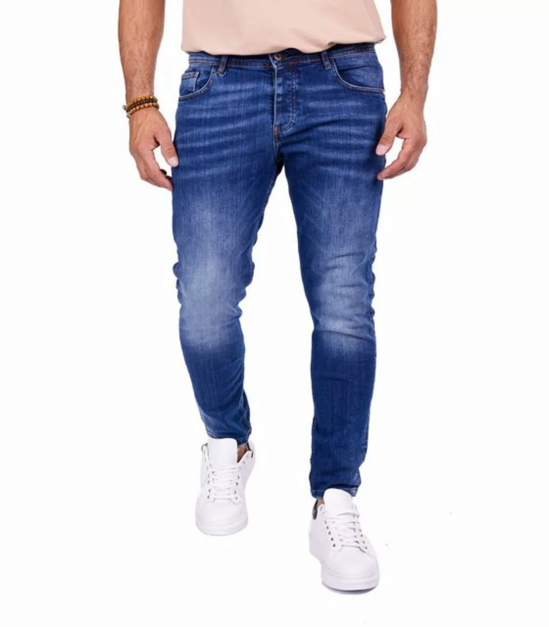 Denim Distriqt Slim-fit-Jeans Basic Herren Slim Fit Jeans mit stretch Blau günstig online kaufen