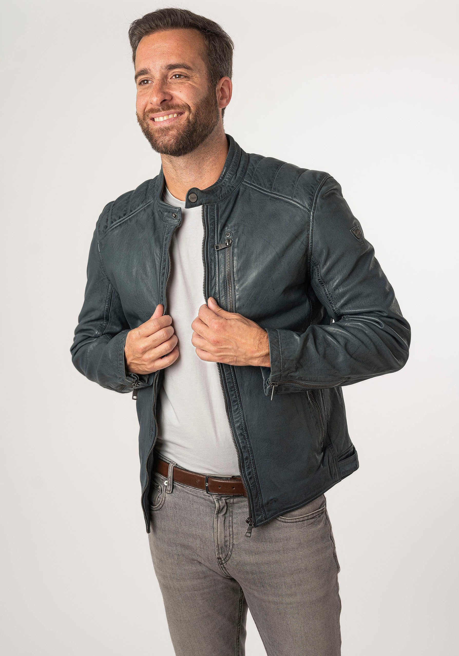 Mauritius Lederjacke "MMCortney", mit Reißverschluss, Ziersteppung, Stehkra günstig online kaufen