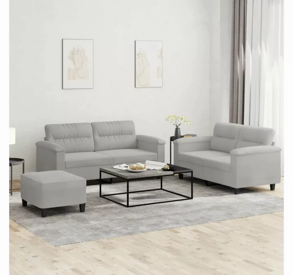 vidaXL Sofa Sofagarnitur Set mit Kissen Mikrofasergewebe, 3-tlg., Hellgrau günstig online kaufen