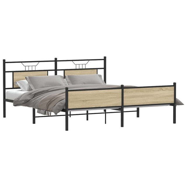 vidaXL Bett Metallbett ohne Matratze Sonoma-Eiche 160x200 cm günstig online kaufen