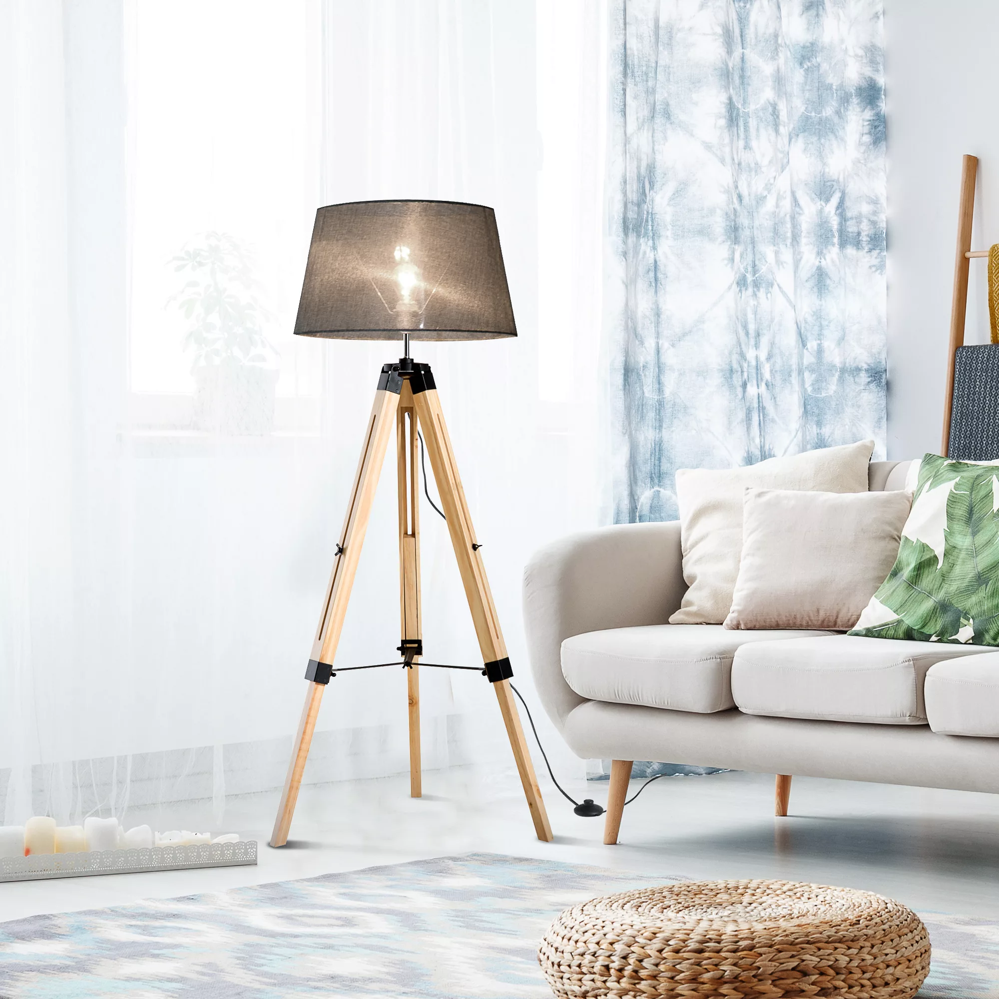 HOMCOM Stehlampe Höhenverstellbare Standleuchte E27 Kiefer Polyester 65x65x günstig online kaufen