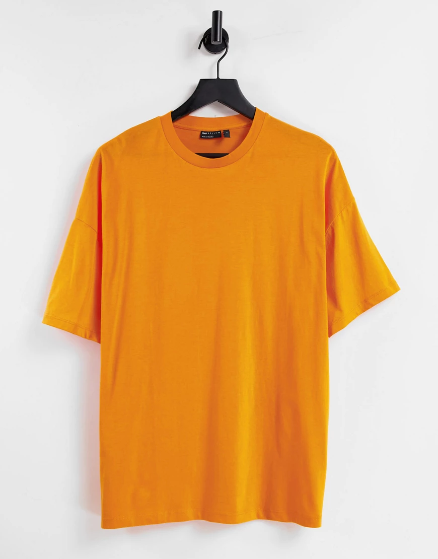 ASOS DESIGN – Oversized-T-Shirt aus Bio-Material in Orange mit Rundhalsauss günstig online kaufen