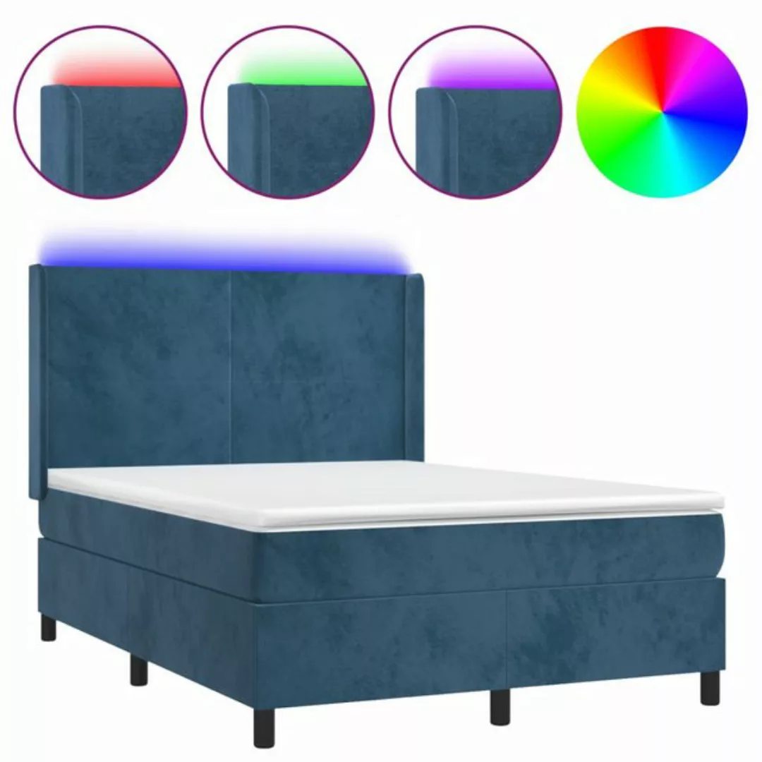 vidaXL Boxspringbett Boxspringbett mit Matratze und LED Samt (140 x 190 cm, günstig online kaufen