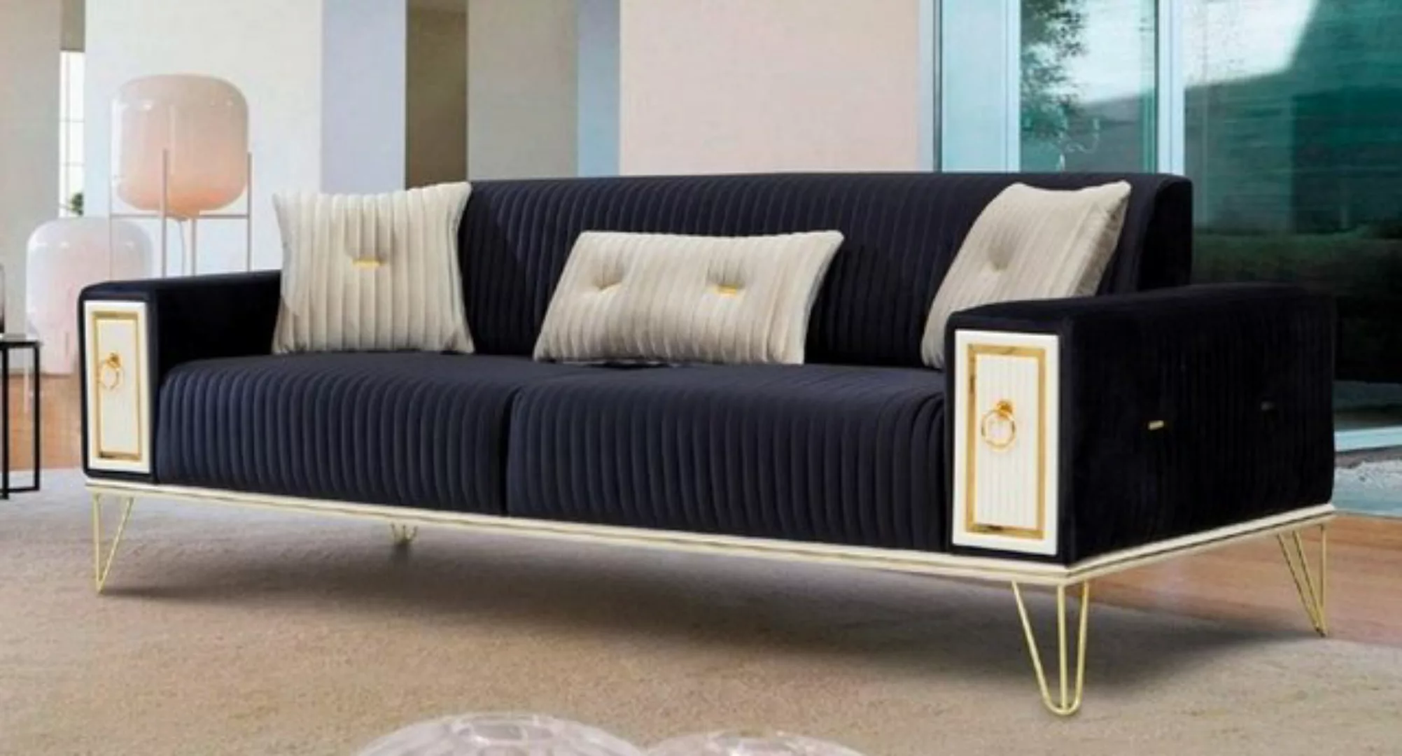 Casa Padrino Schlafsofa Luxus Schlafsofa Dunkelblau / Weiß / Gold 220 x 90 günstig online kaufen