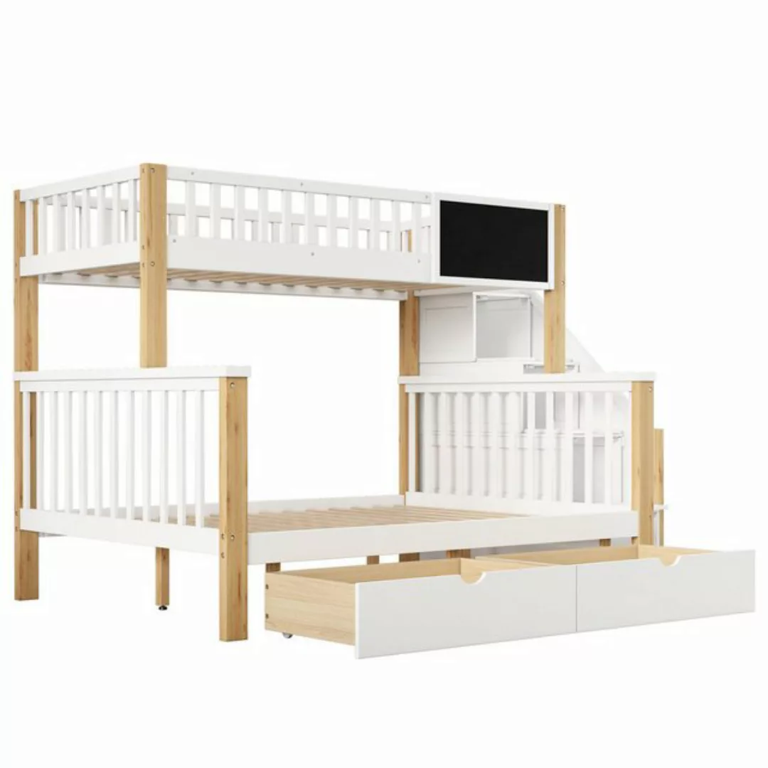 MODFU Etagenbett Kinderbett, mit Tafel Treppe Schubladen 90x200cm+140x200cm günstig online kaufen