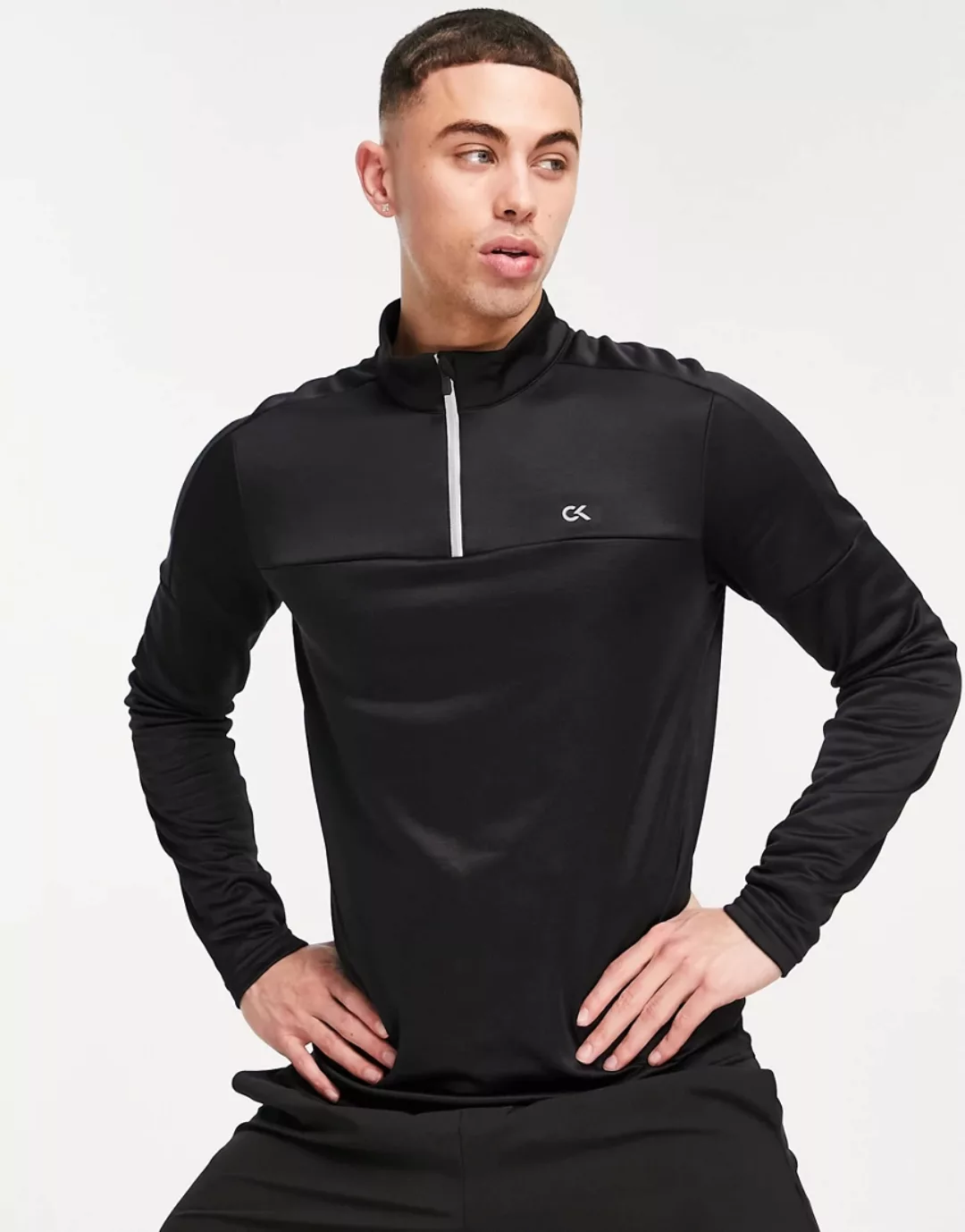 Calvin Klein Sport – Langärmliges Shirt mit kurzem Reißverschluss-Schwarz günstig online kaufen
