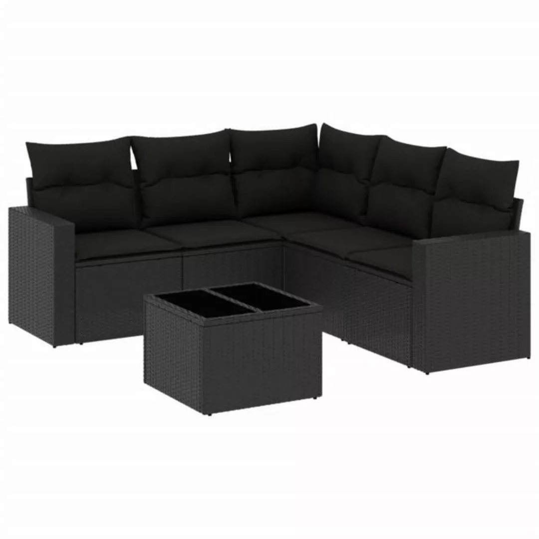 vidaXL Sofaelement 6-tlg. Garten-Sofagarnitur mit Kissen Schwarz Poly Ratta günstig online kaufen