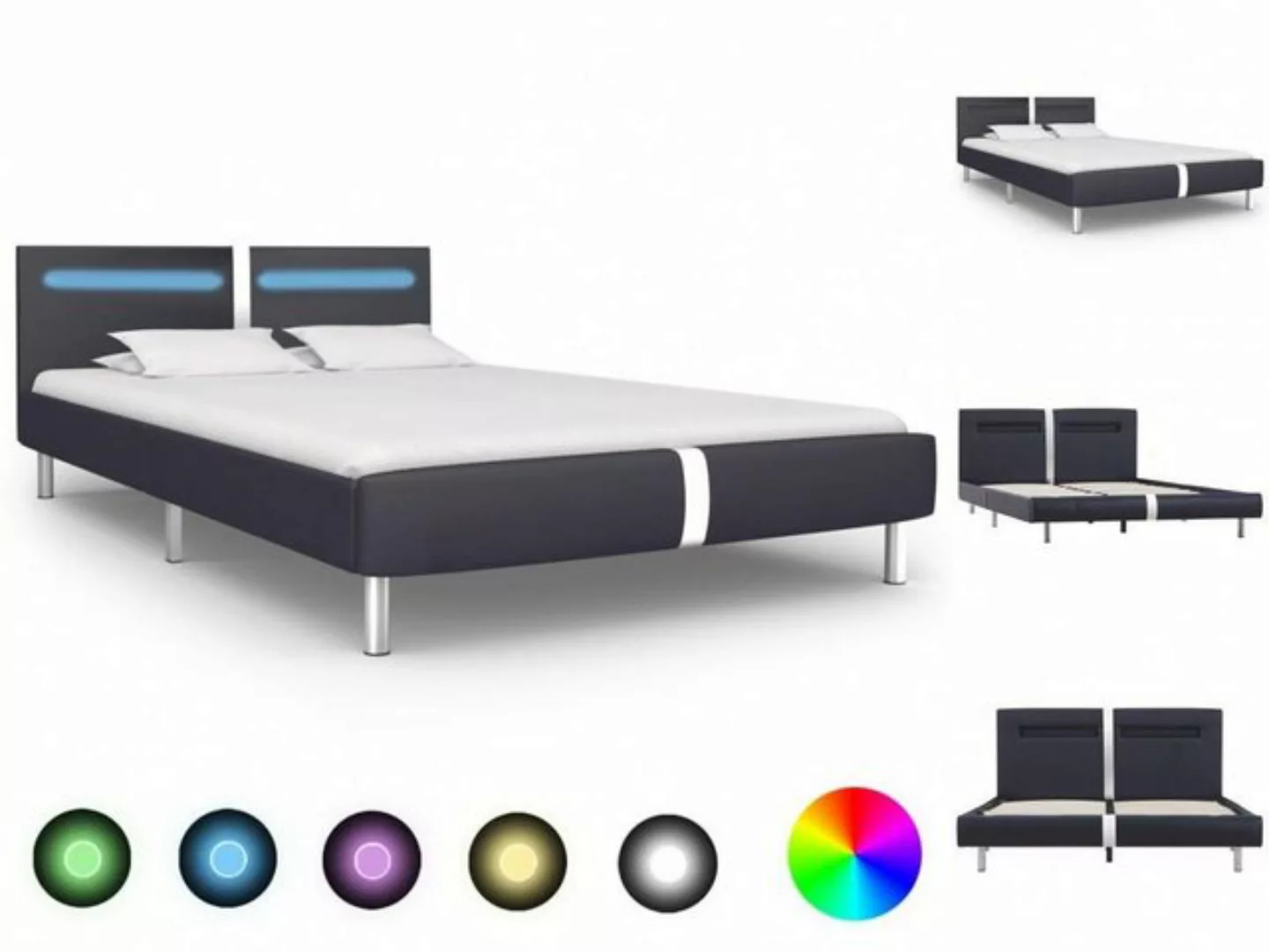 vidaXL Bettgestell Bettgestell mit LED Schwarz Kunstleder 140200 cm Bett Be günstig online kaufen