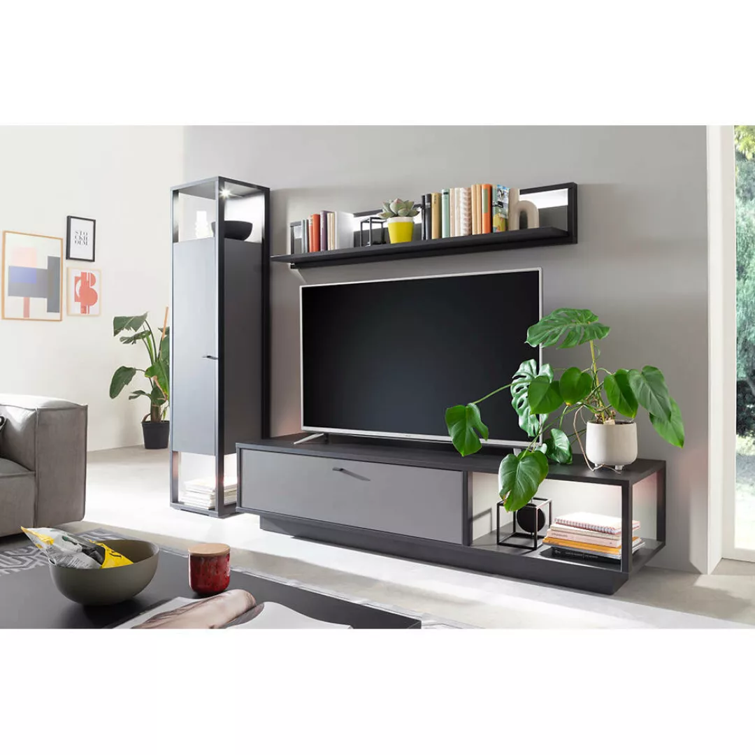 Wohnzimmer Wohnmöbel Set inkl. LED Beleuchtung LAVAL-05 in grau mit anthraz günstig online kaufen