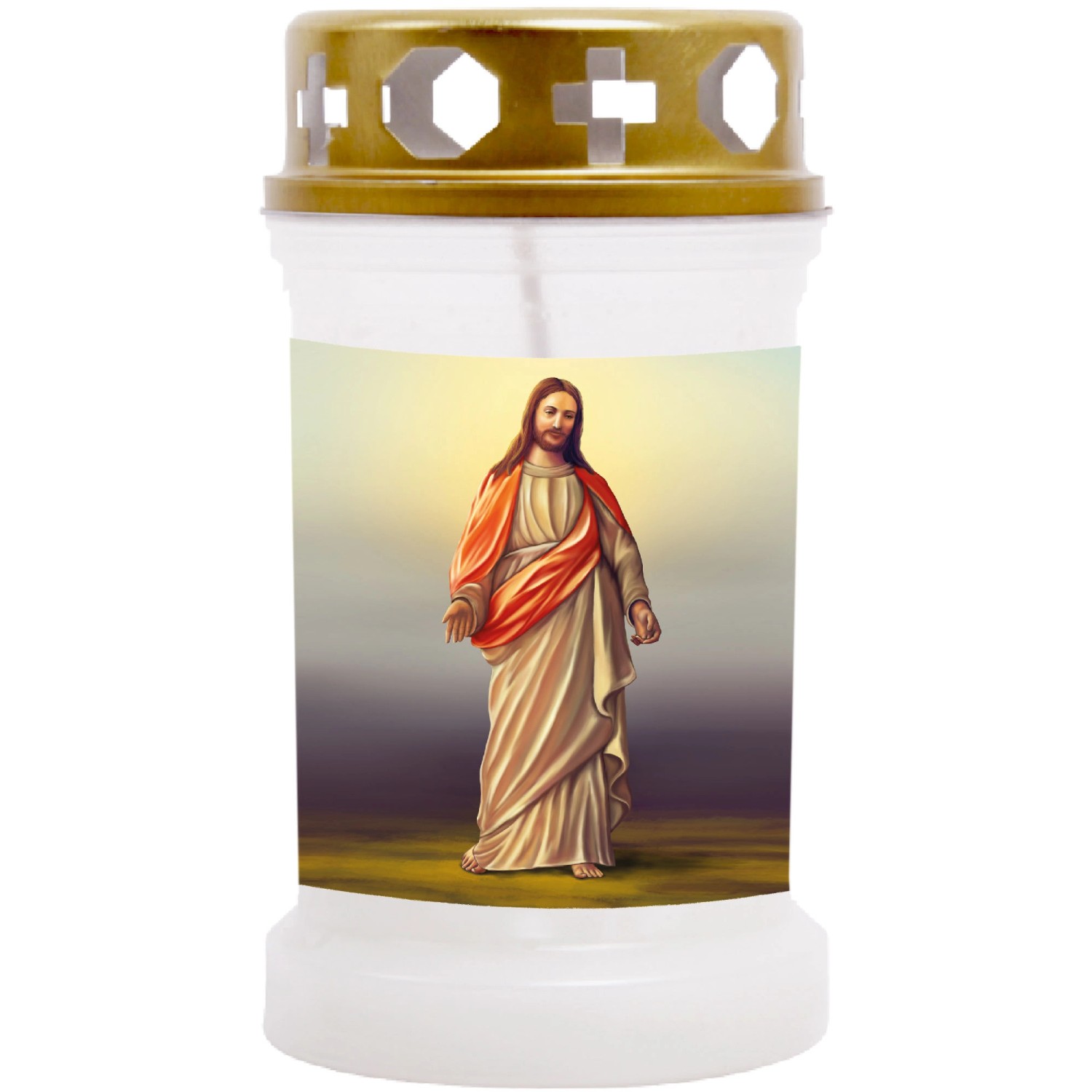 HS Candle Grabkerze Weiß 40h Inkl. Deckel Gold Jesus 1 günstig online kaufen