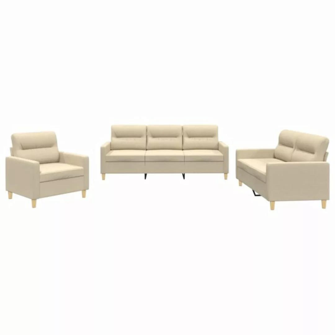 vidaXL Sofa Sofagarnitur Set mit Kissen Stoff, 3-tlg., Creme günstig online kaufen