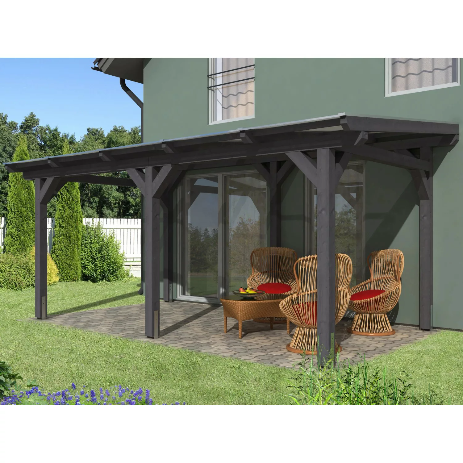 Skan Holz Terrassenüberdachung Siena 541 x 300 cm Leimholz Schiefergrau günstig online kaufen