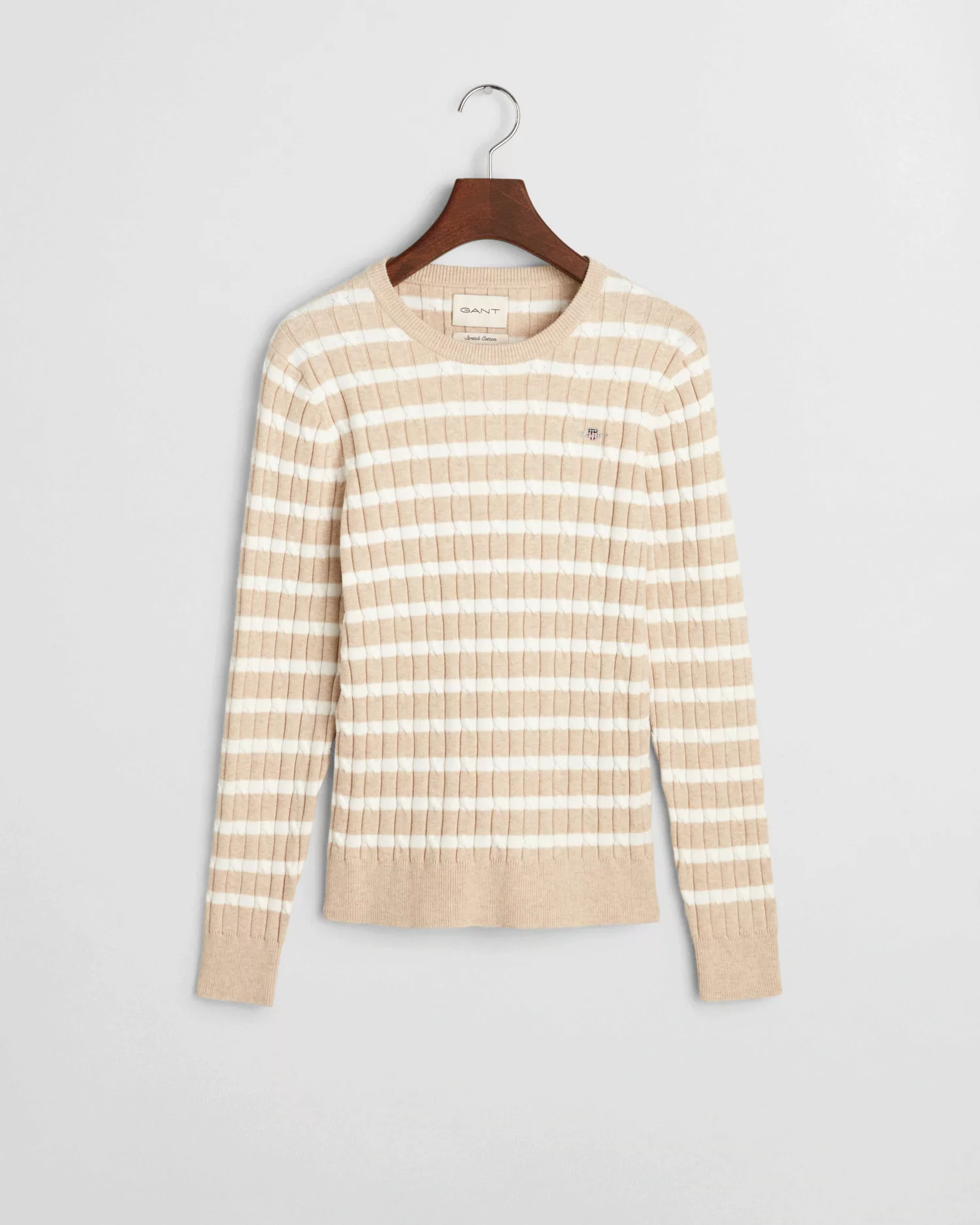 Gant Rundhalspullover "STRETCH COTTON CABLE STRIPE C-NECK" günstig online kaufen