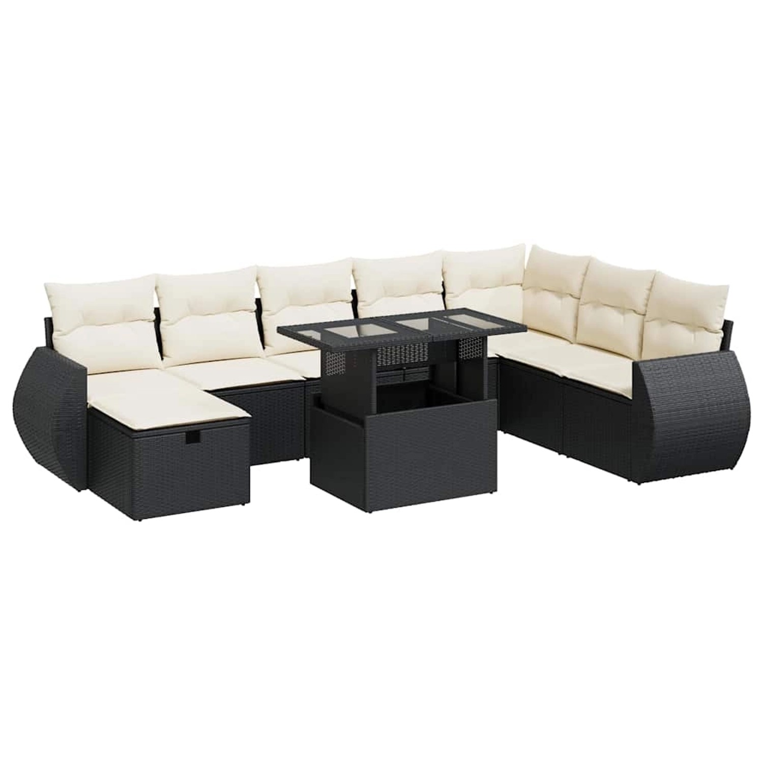 vidaXL 9-Tlg Garten-Sofagarnitur mit Kissen Schwarz Poly Rattan 3327916 günstig online kaufen