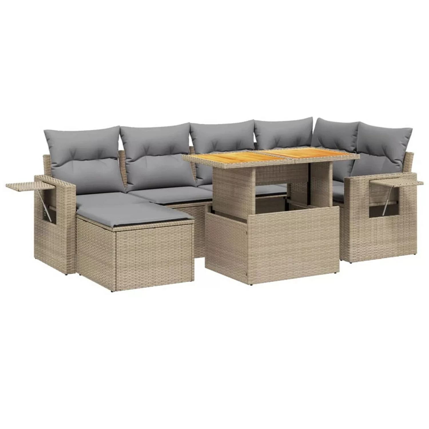 vidaXL 7-tlg Garten-Sofagarnitur mit Kissen Beige Poly Rattan Modell 413 günstig online kaufen